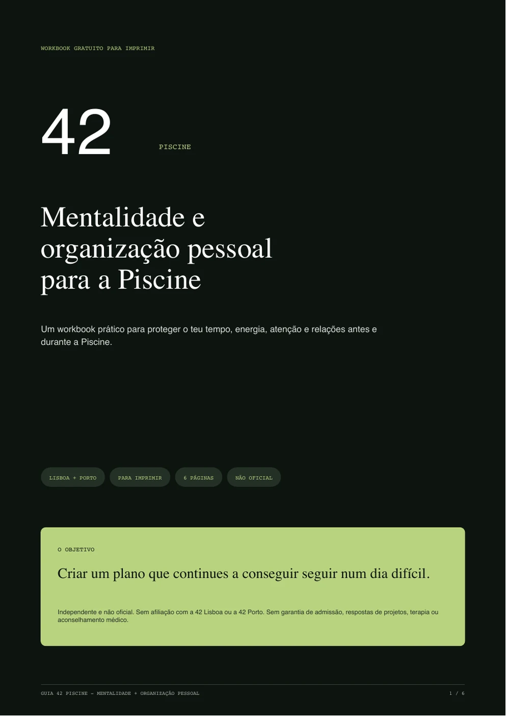 Capa do guia de mentalidade e organização pessoal para a Piscine da 42