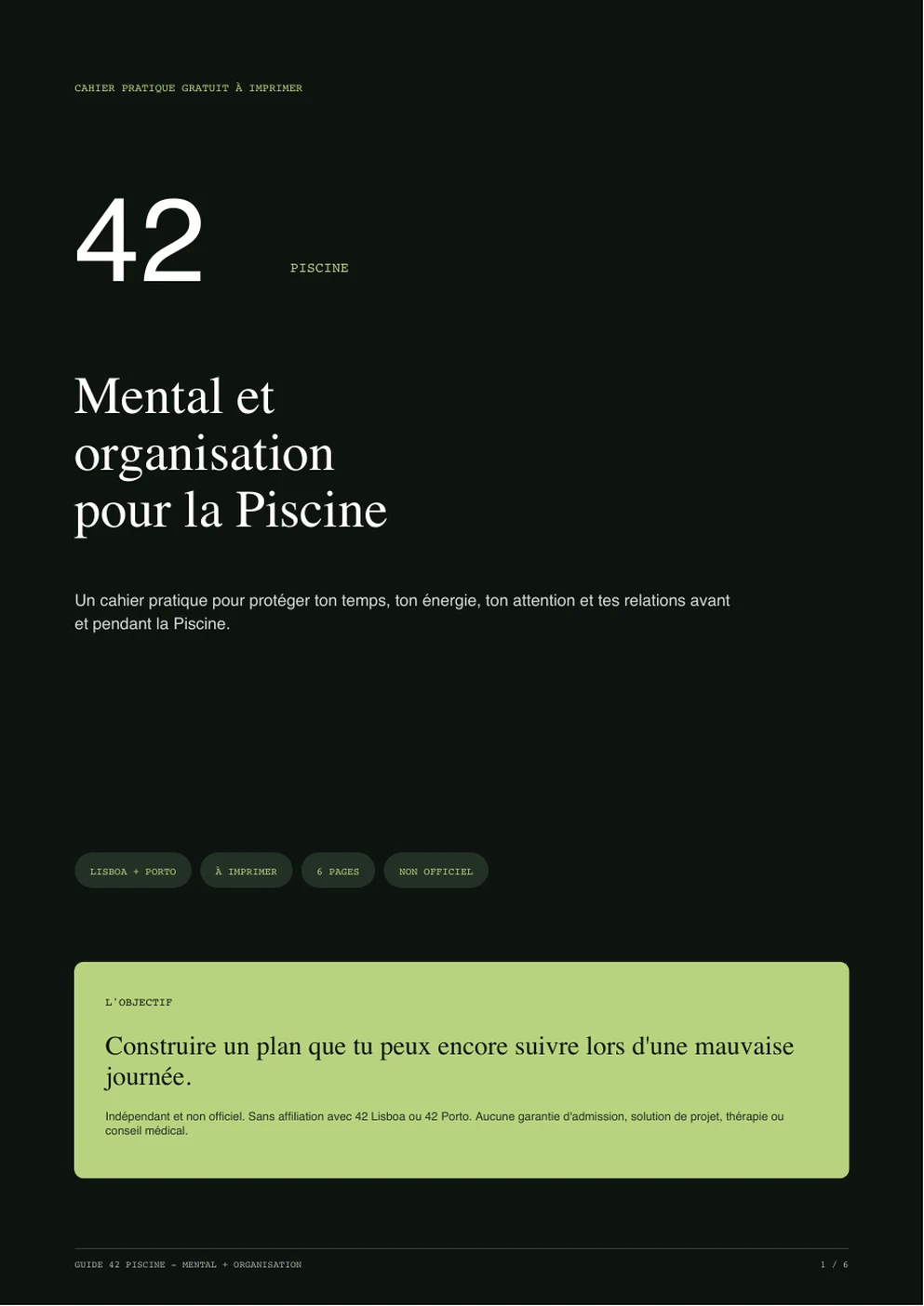 Couverture du guide de préparation mentale et d’organisation pour la Piscine de 42