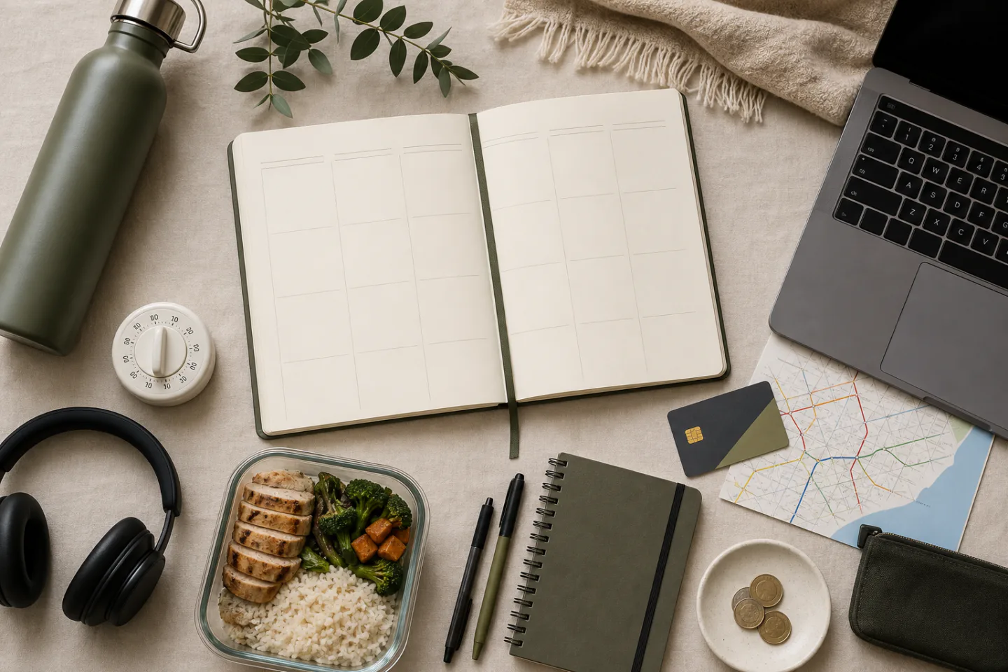 Weekly planner, meal, water, transport, and budget for preparing for the 42 Lisboa Piscine